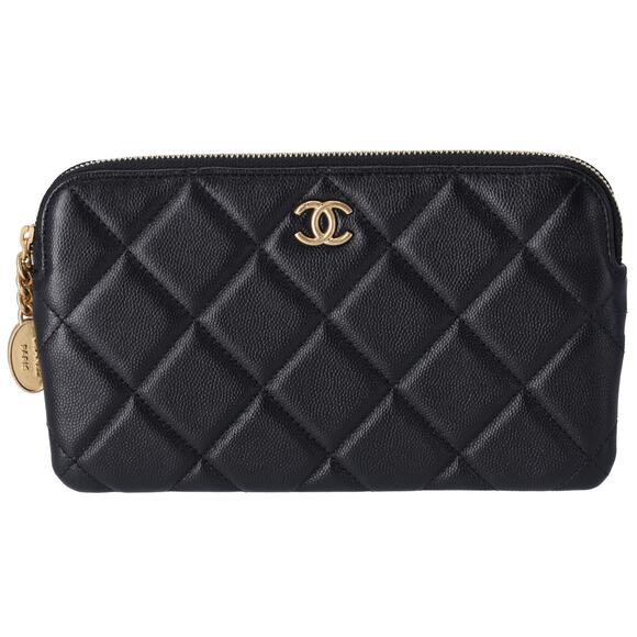 CHANEL Matelasse Pouch AP3497 Black Grained Calfskin - Picture 1 of 6